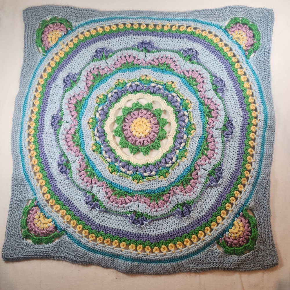 Handmade Crochet‎ Mandala Blanket Square Floral Boho Throw Blue Purple 28x28